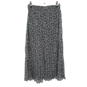 Cottagecore Floral Pleated Maxi Skirt M Black White Elastic Ditsy Boho